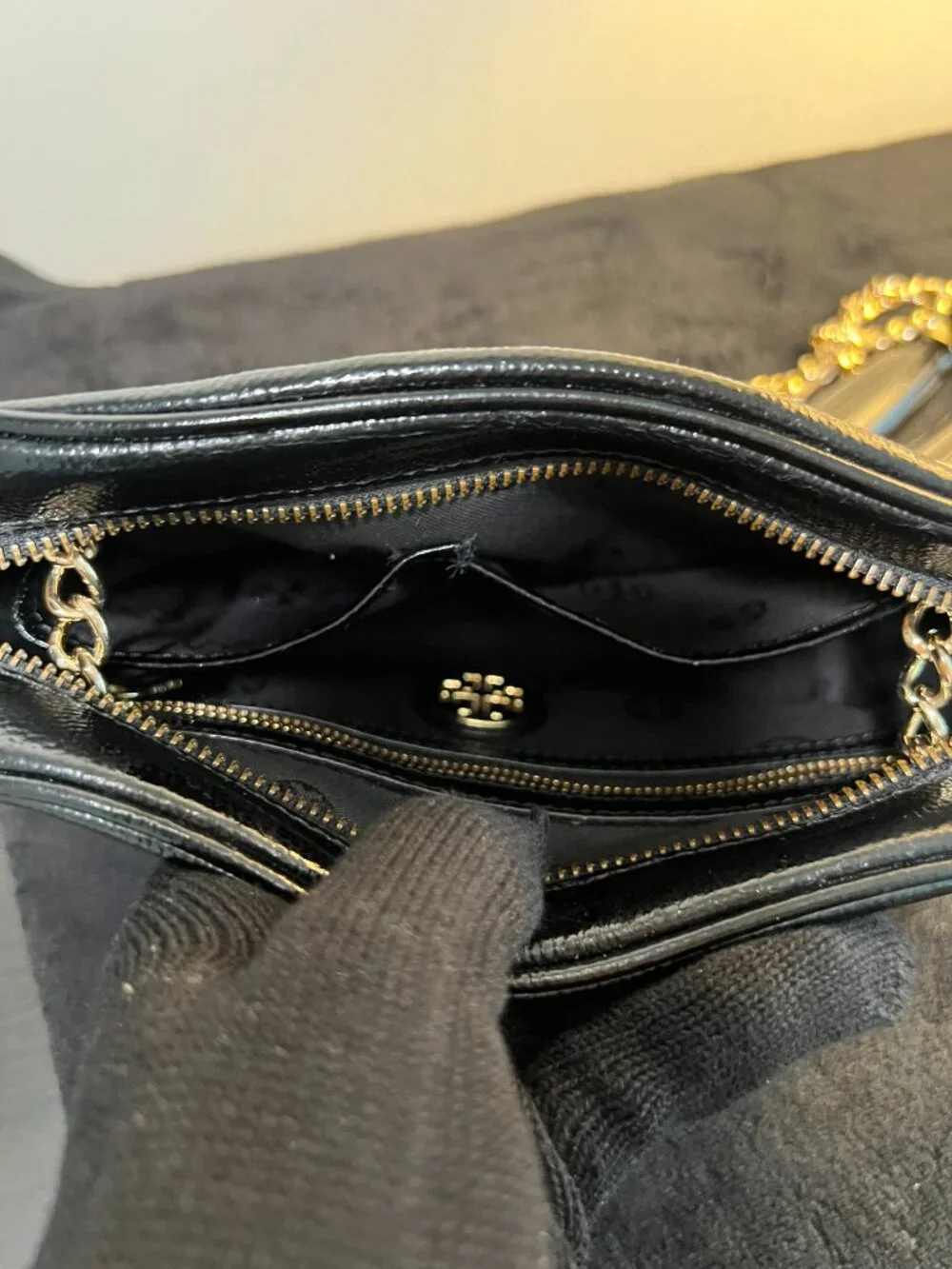 Tory Burch Black Pebbled Leather Camera Bag
